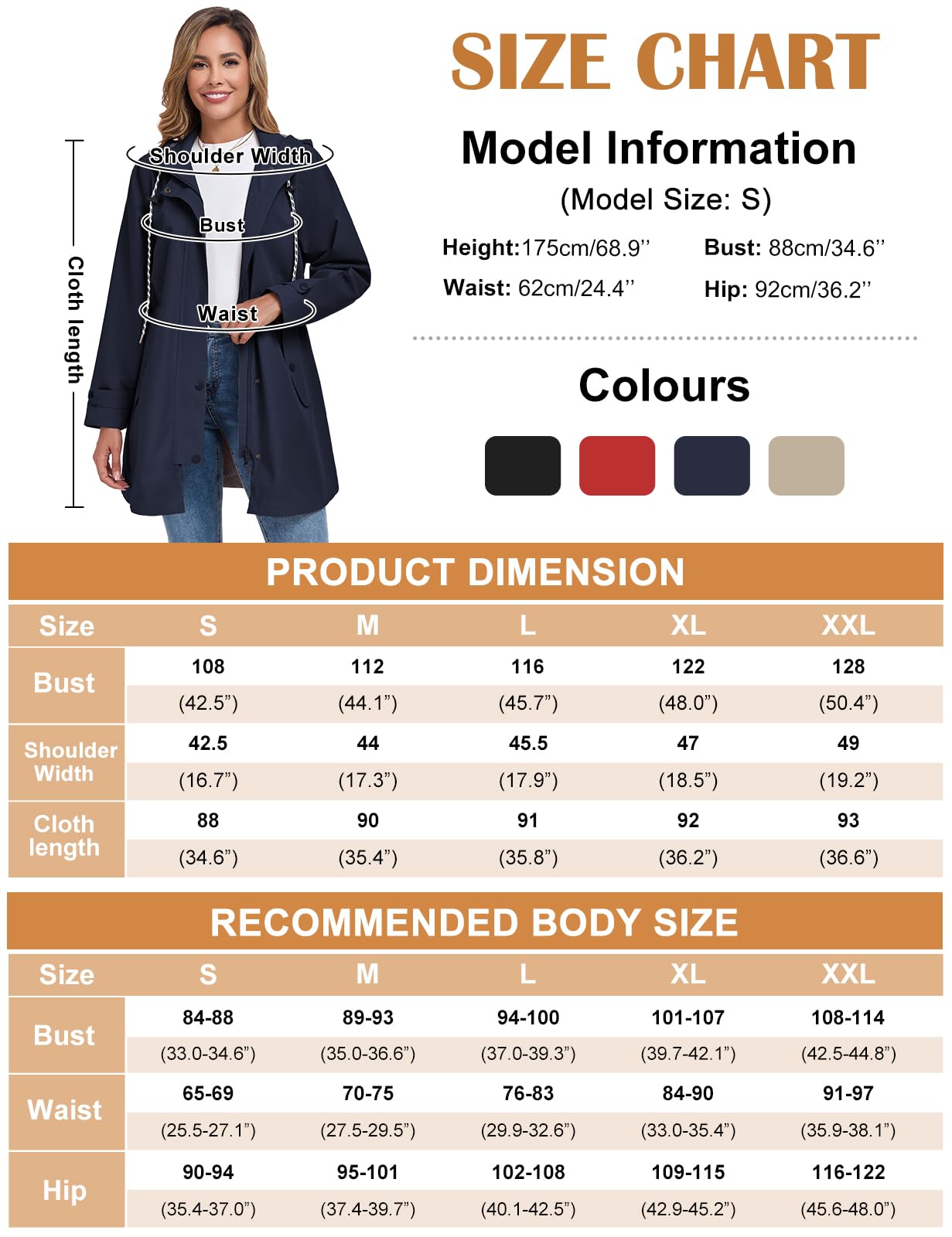 CMTOP Giacca Impermeabile Donna Cappuccio Antivento Trench Traspirante Leggero Parka, Lungo All'aperto Cappotto Per Primavera e Autunnale Ripiegabili Softshell Raincoat