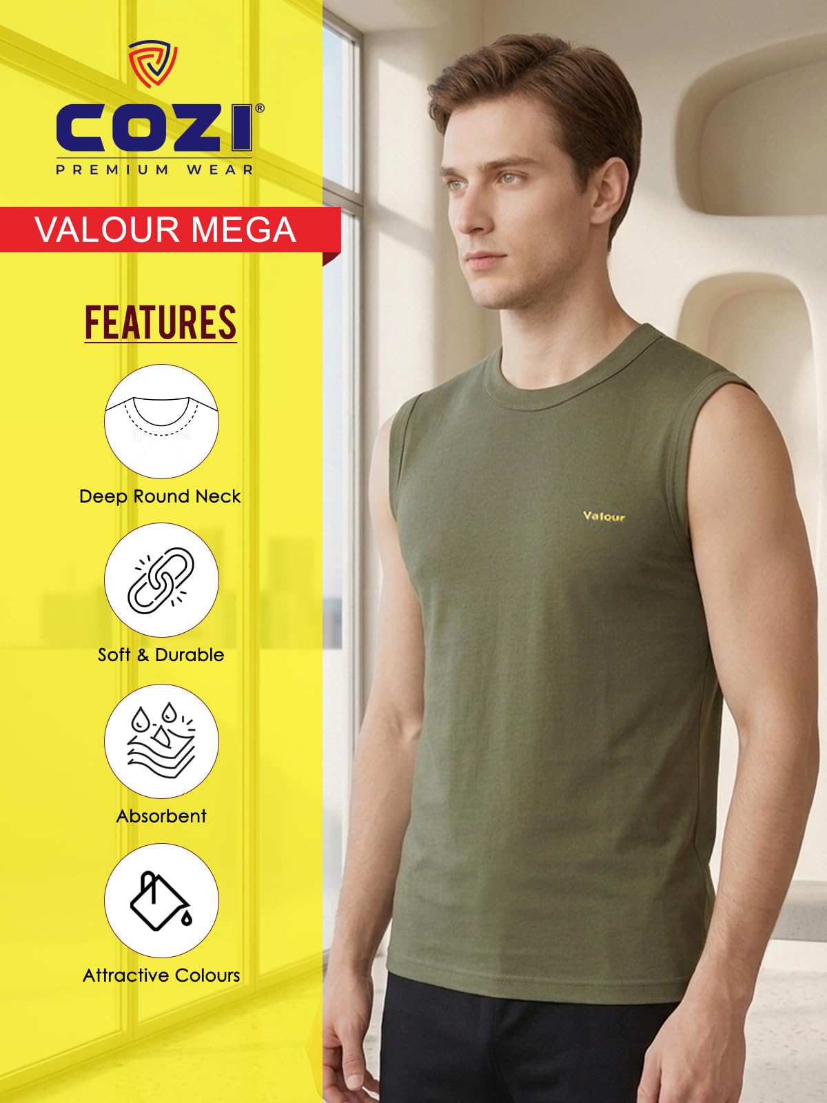 Lux Cozi Men's Cotton Vest (Pack of 4) (8904209872630_COZI_VLR_MEGA_COL_90_Assorted) (Color & Prints May Vary) 4
