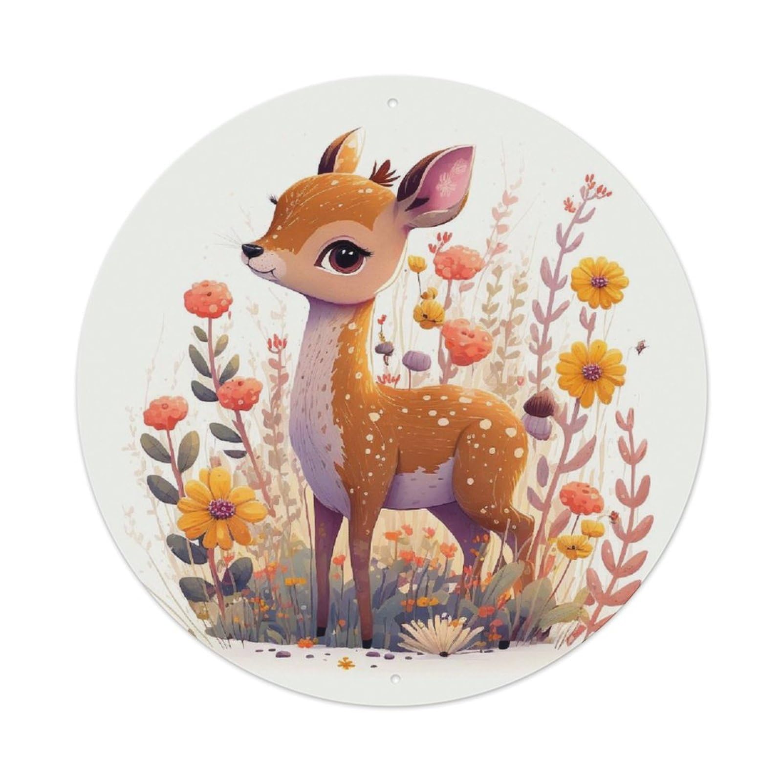 Cute Fawn Deer Floral Forest Cartoon Animal Metal Tin Sign