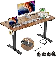 Vista 10 de farexon Escritorio Eléctrico de Pie de 55 x 24 con Altura Ajustable con Estación de Carga, Escritorio de Pie con Ruedas, Tomacorrientes, Alfombrilla