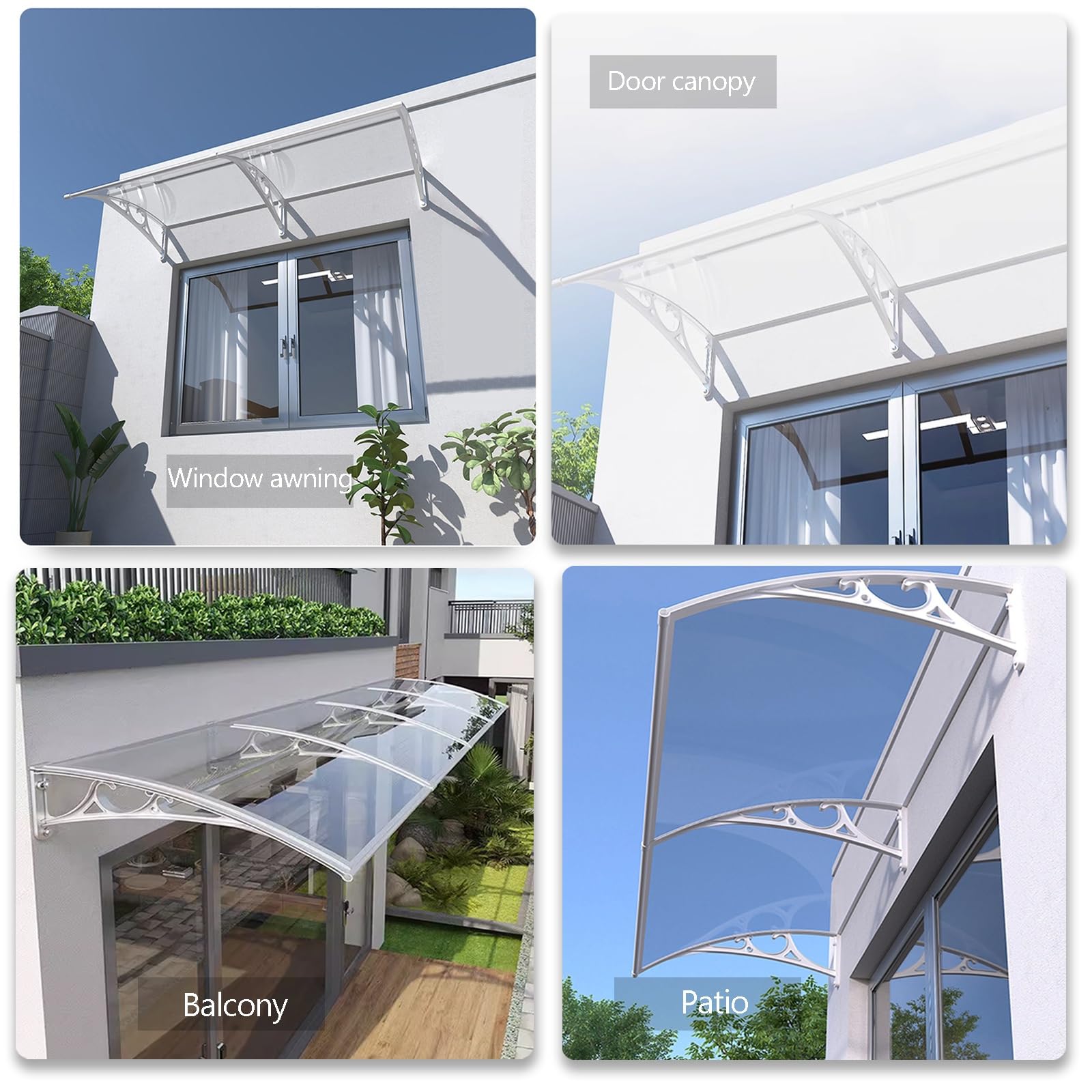 Vordach for haustür，vordach haustür ，Pultbogenvordach ，haustür vordach，überdachung，mit UV-Schutz，aus Aluminium，Transparentes Polycarbonat ，60/80/100/120/150 cm Breite (Size : 60x110cm/24x43in)
