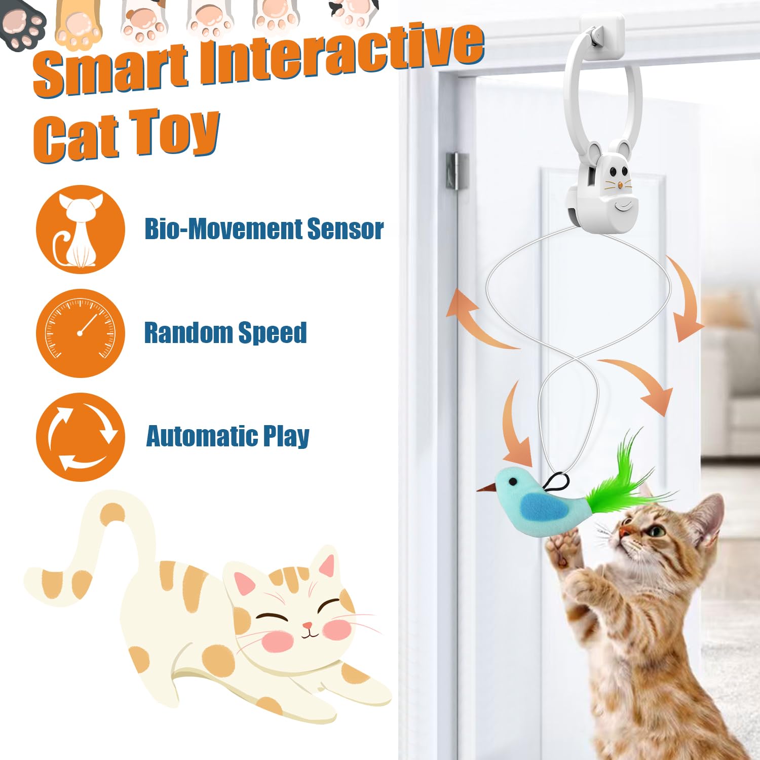 Juguetes interactivos para gatos de interior, varita de plumas de pájaro volador automático para enriquecer el ejercicio de persecución, juguete recargable y duradero para gatos colgantes seguros para