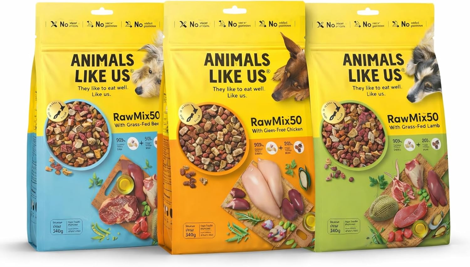 RawMix50 Freeze-Dried Dog Food Variety Bundle – Grass-Fed Beef, Cage-Free Chicken & Grass-Fed Lamb Recipes, Protein-Rich Raw + Kibble Blend, Non-GMO, No Wheat or Corn, 12 oz Bags