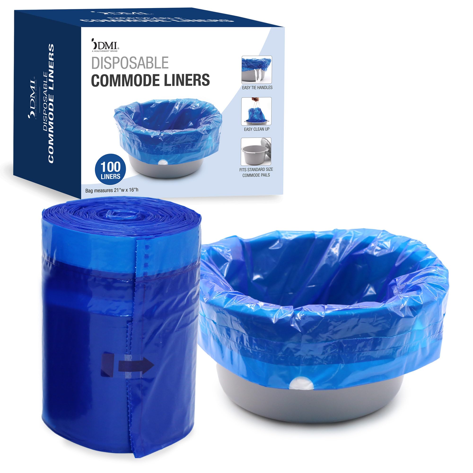 DMI 100 Count Universal Bedside Commode Liners, Portable Potty Toilet Bags, Leakproof Disposable Toilet Bags - Camping, Elderly Care - Drawstring