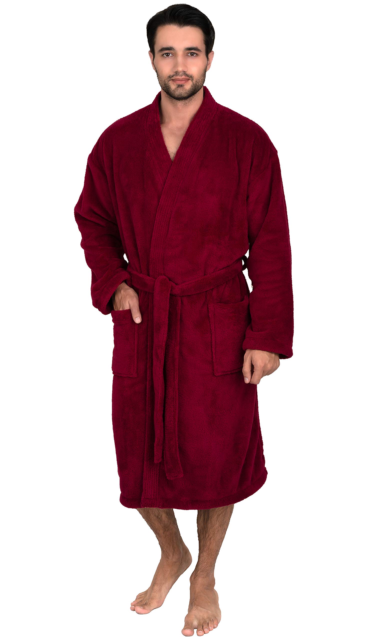 Men's Plush Spa Robe Fleece Kimono Bathrobe