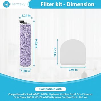 Brush and Filter kit for Shark WD101 HydroVac XL 3-in-1 Vacuum, Fit for Shark AW201 WD201 WD100 WD200 HydroVac Vacuum, Compare part WDFF1 WDB1
