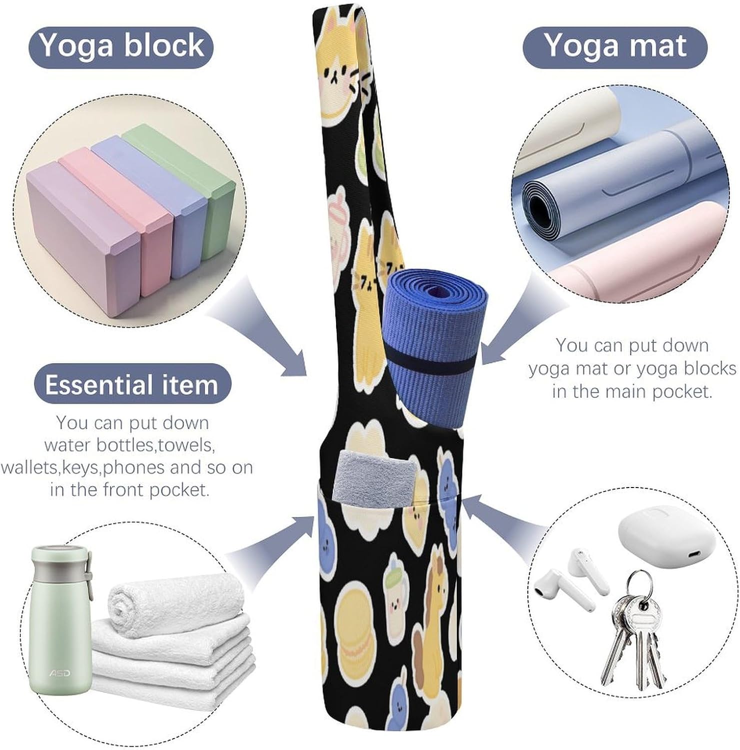 Black And Orange Cat Dessert Canvas Yoga Mat Bag Yoga Mat Carrier image 5