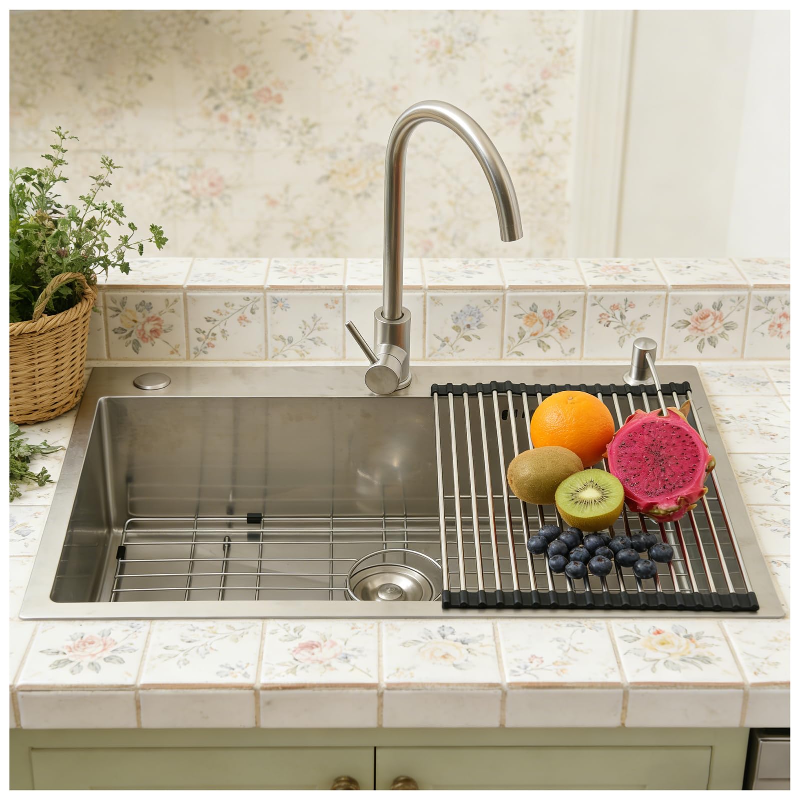 Fregadero Cocina 70x50cm, Fregadero Grande Cocina 1 Seno, Fregadero Cocina en Acero Inoxidable 304, Con Grifo de Cocina, Filtro de Drenaje, Ifón, Rebosadero y Residuos, Kitchen Sink