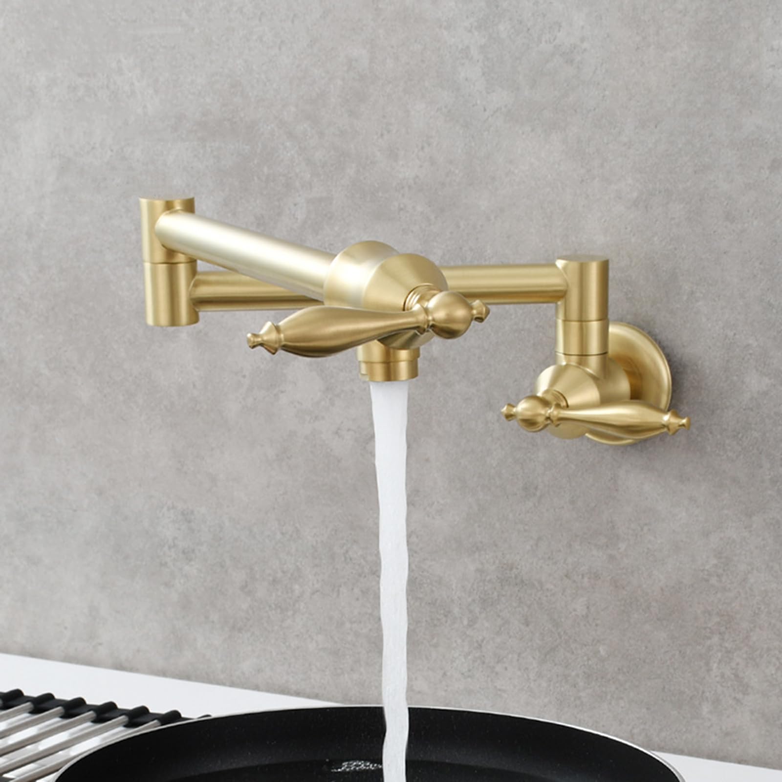 Robinet de cuisine gris pivotant à bec rétractable et pose murale - 5