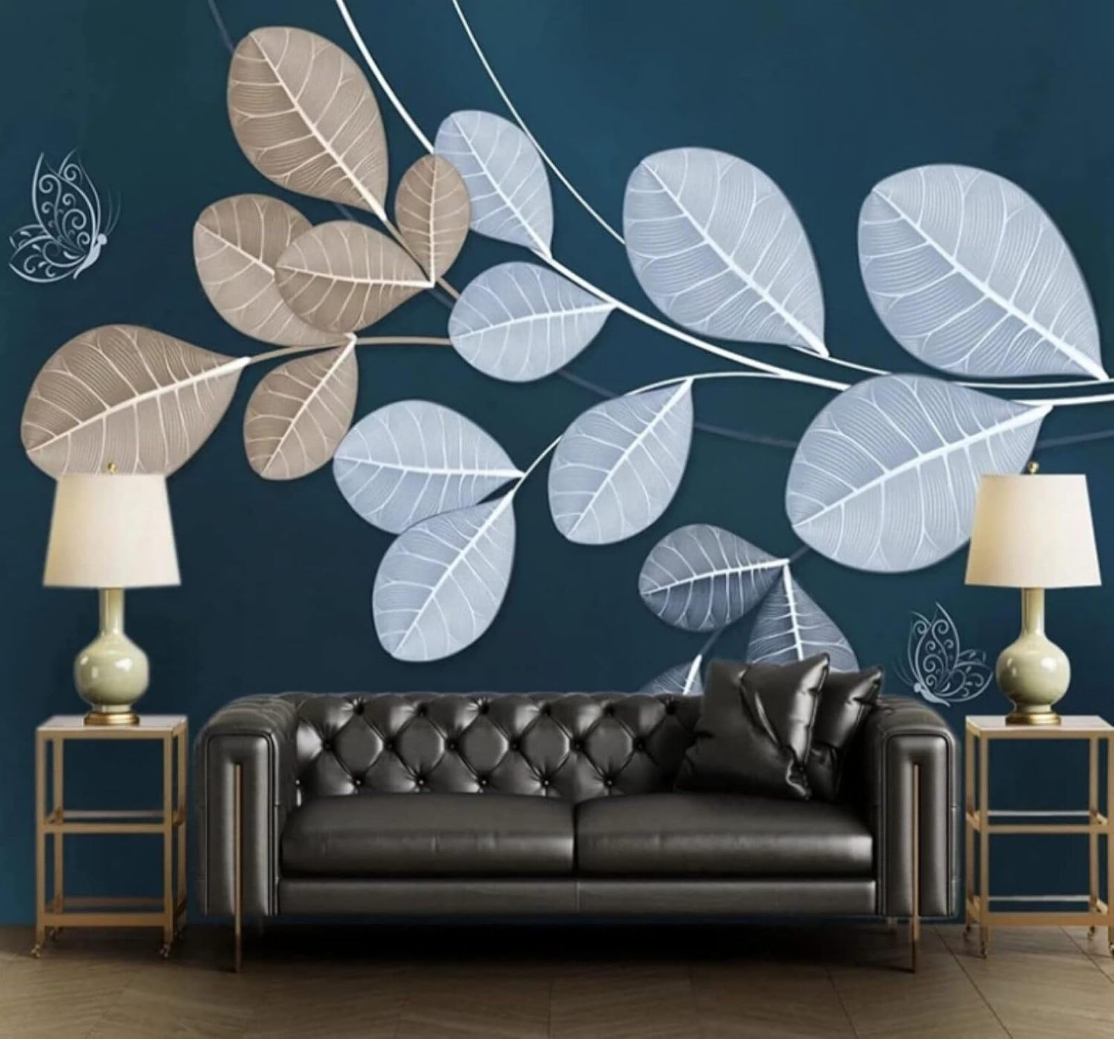 Minimalist Hand Drawn Plants Leaves Butterflies 3D Wallpaper Easy Install Feature Office Living Room Sofa Bedroom TV Background Wall Decoration-350cm×256cm