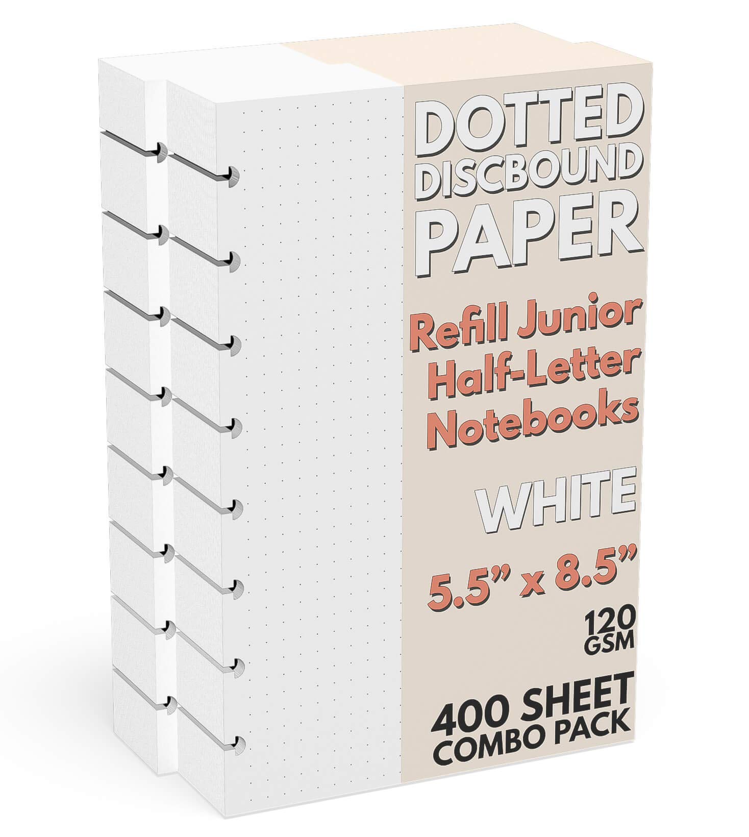 Discbound Half-Letter Size Extra Thick Dot Grid Paper Refill, 400 Sheets (800 Pages), 5.5 in. x 8.5 in, 120 GSM, Junior Size