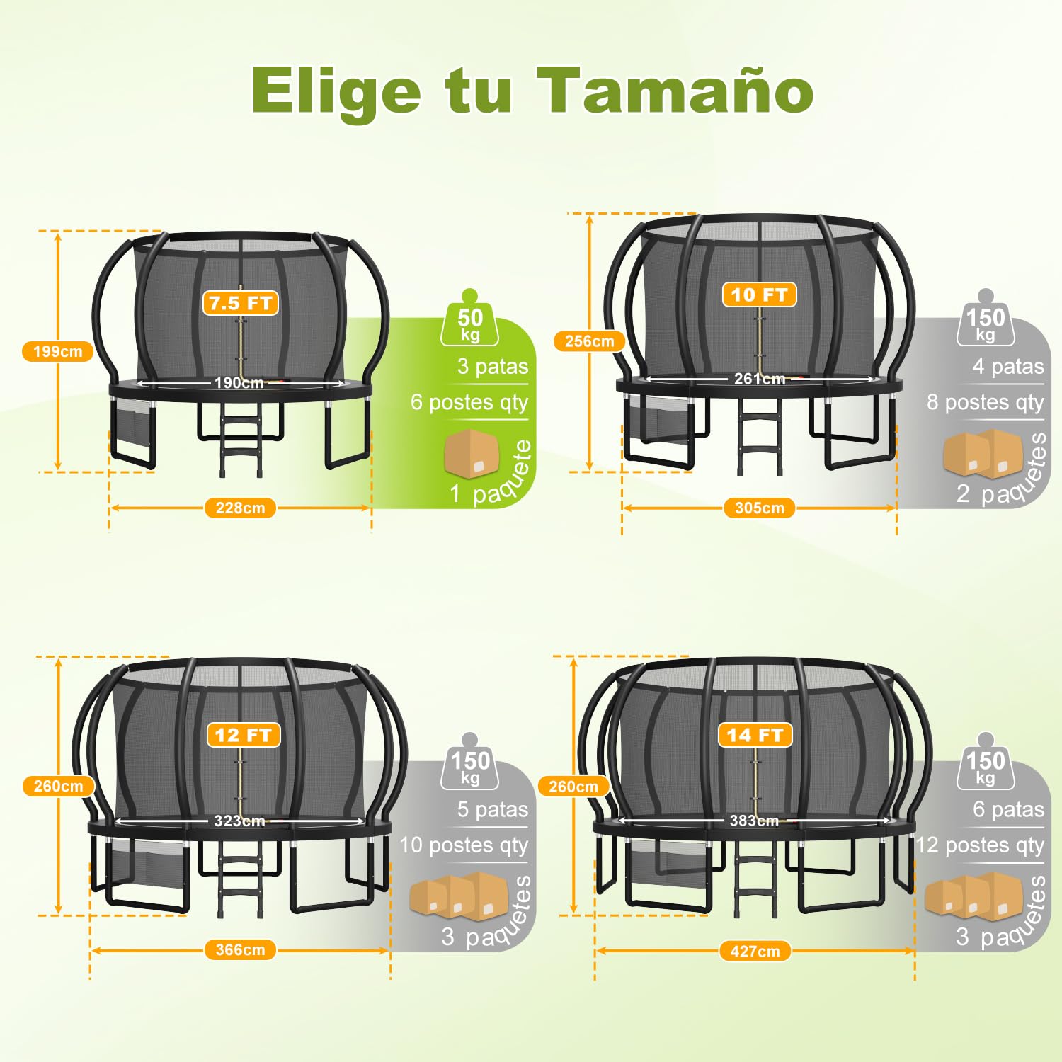 Devoko Trampolín Exterior Calabaza Ø 228-427 cm GS Red Seguridad Escalera 150 kg