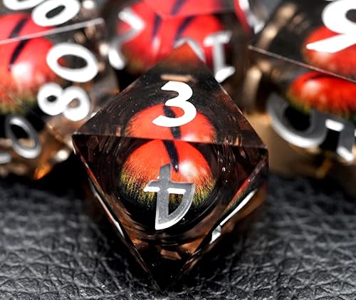Miniatura 6 de Juego de dados de ojo de dragón, dados DND de resina con caja, juego de dados poliédricos de borde afilado para juegos de rol de Calabozos y Dragones