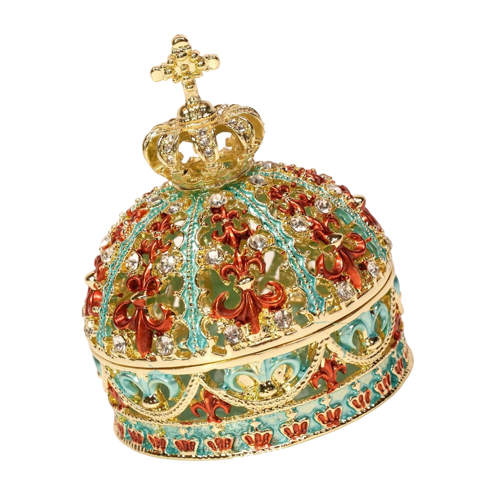 MCAOAL Crown Trinket Organizer Box, Lidded Metal Jewelry Storage with Color Finish for Dresser, Shelf and Vanity Accent Metal Jewelry with Color Detail for Vanity
