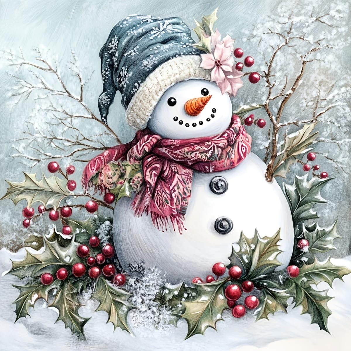 KYOQFVN Christmas Stamped Cross Stitch Kit - Snowman Counted Cross Stitch Kits for Beginners Adults, DIY Needlepoint Cross-Stitch Patterns Dimensions Needlecrafts Embroidery Kits Arts and Crafts