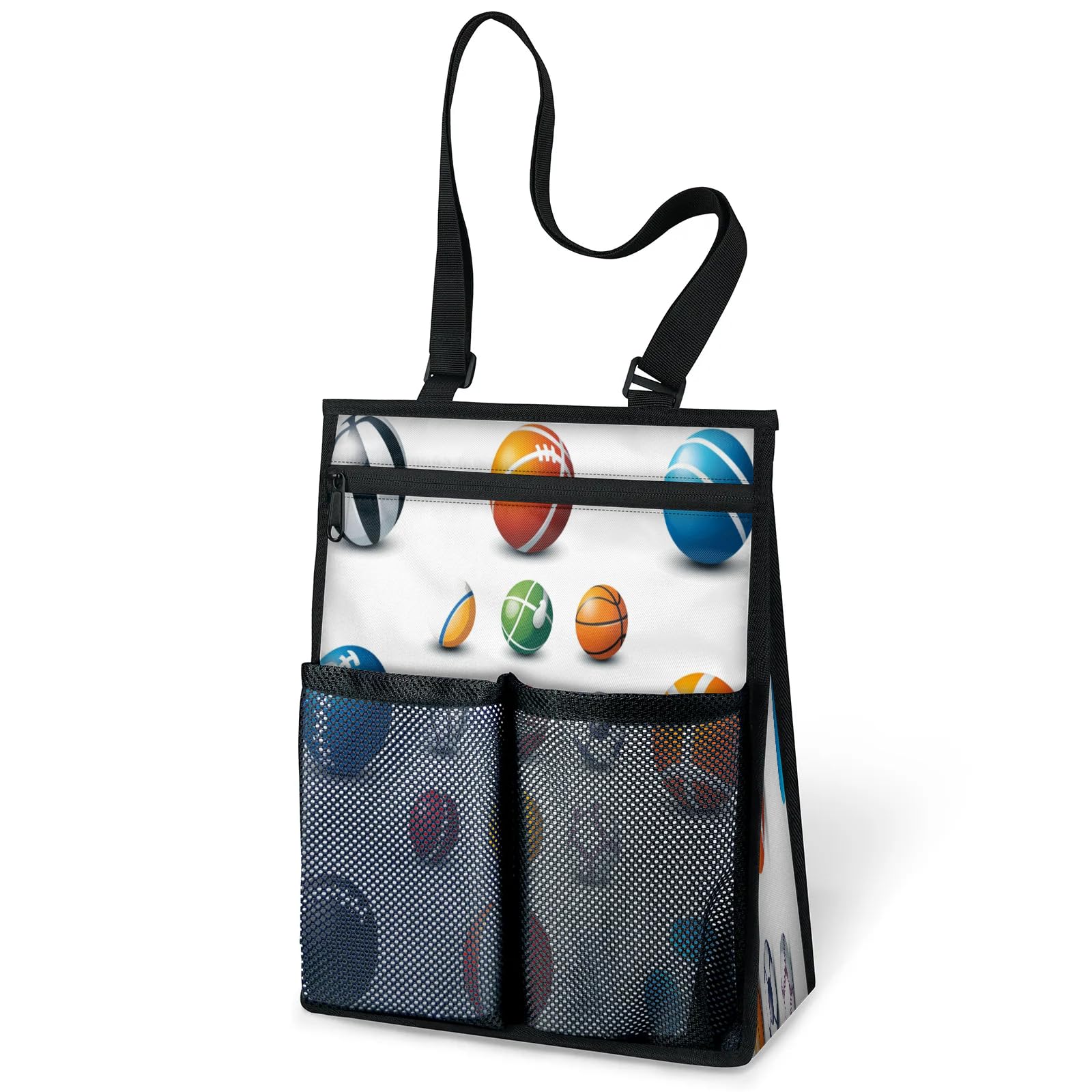 Ourtheme Sports Balls Theme Portable Shower Bag for Travel Gym Camp Beach Tote Shower Caddy Bags Hanging Toiletry