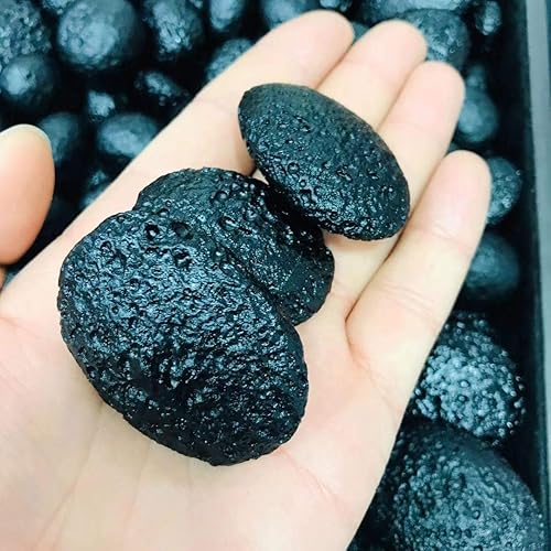 Miniatura 4 de 1pcs piedra natural natural meteorito cuarzo oval piedra áspera negro tektite espécimen para la venta