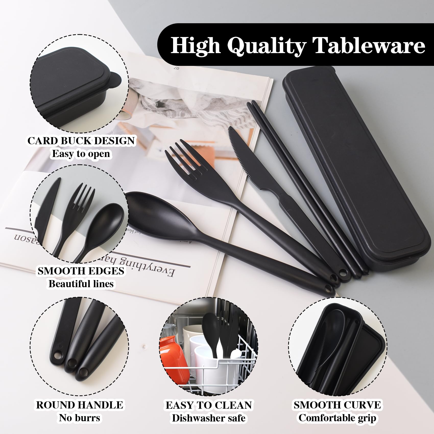 Large Plastic Forks Spoons and Knives Set, Reusable Cutlery Set with Case, Portable Eating Utensils Sets, Lunch Utensils Set for Work Travel Camping Daily Use (4PCS)