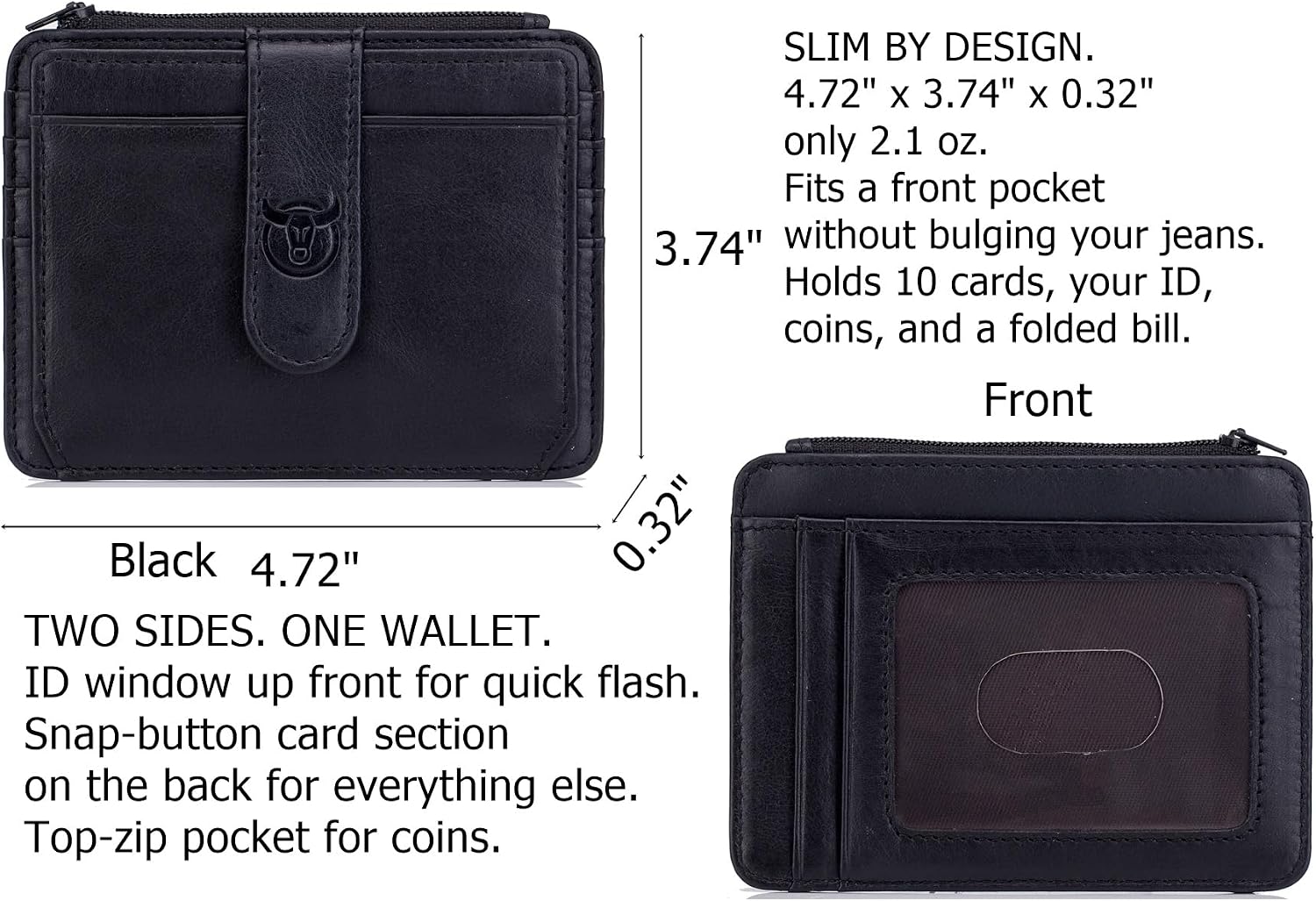 BULLCAPTAIN Genuine Leather Card Holder for Men RFID Blocking Slim Bifold Wallet with Multiple Card Slots and ID Window (black)