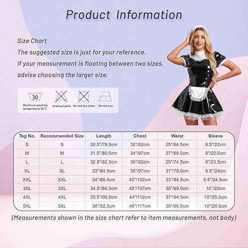 Miniatura 7 de Vestido de sirvienta de látex francés de manga corta para mujer, disfraz de cosplay con delantal