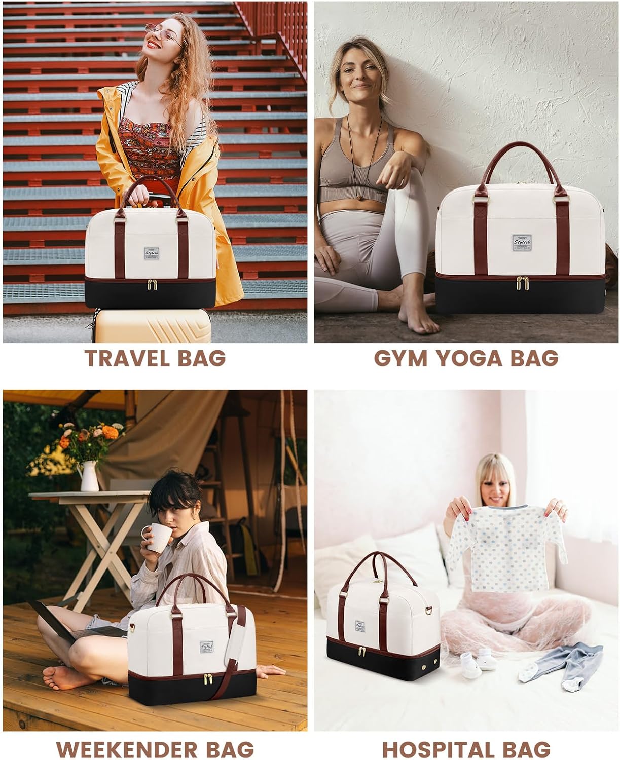 Weekender Travel Duffle Bag for Women: Overnight Bags with Shoe Compartment Carry on Bags for Airplanes with Toiletry Bag Weekend Yoga Gym Bag with Wet Pocket Travel Duffel Tote Bag Hospital Bag - Image 6