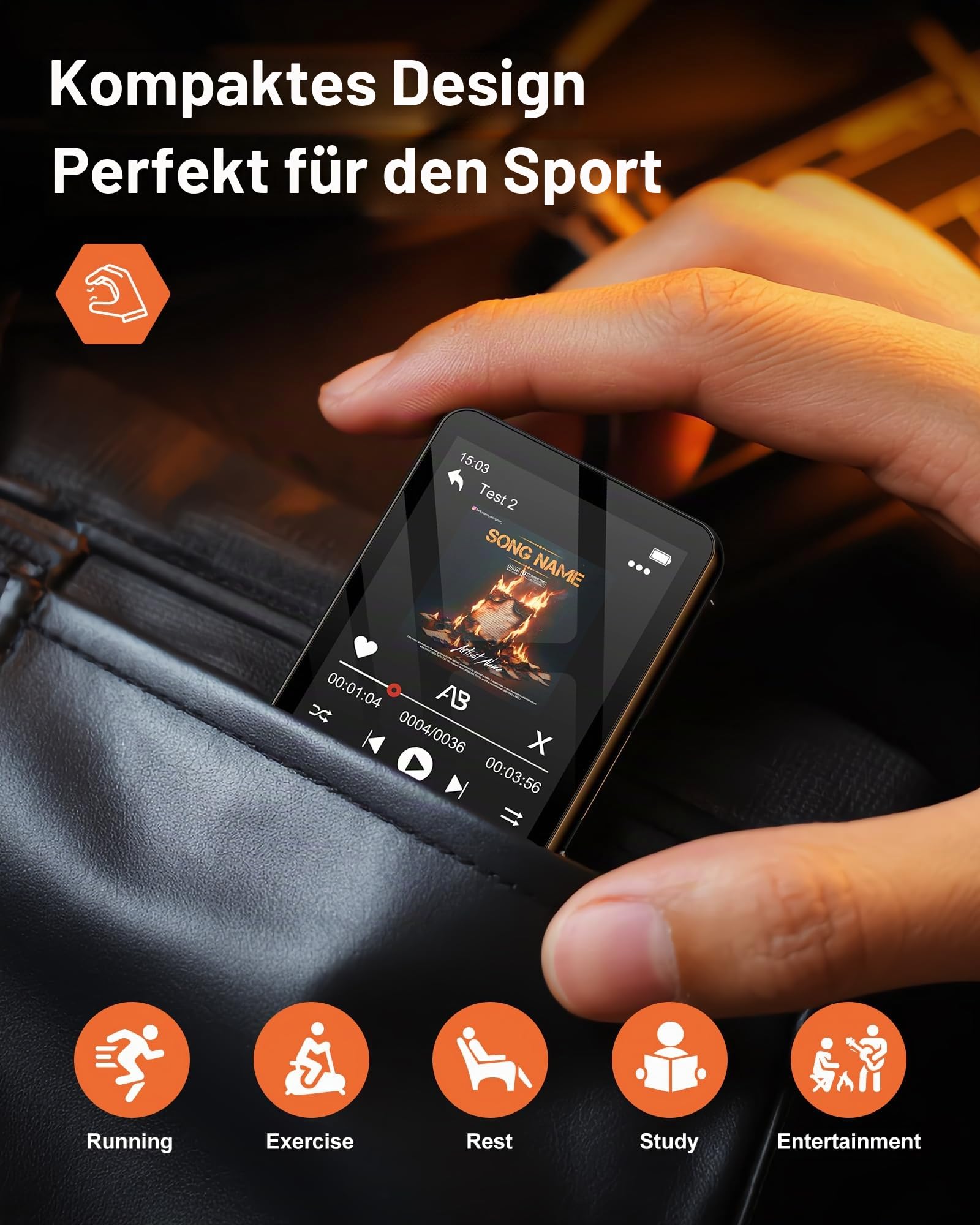 MP3 Player Bluetooth 5.4 mit vorinstallierter 128GB TF-Karte | MP3 Player Kinder mit Kopfhörer, 2,4 Zoll Touchscreen, für Audible Hörbücher, HiFi Klang, FM Radio, Sprachrekorder, TXT eBook