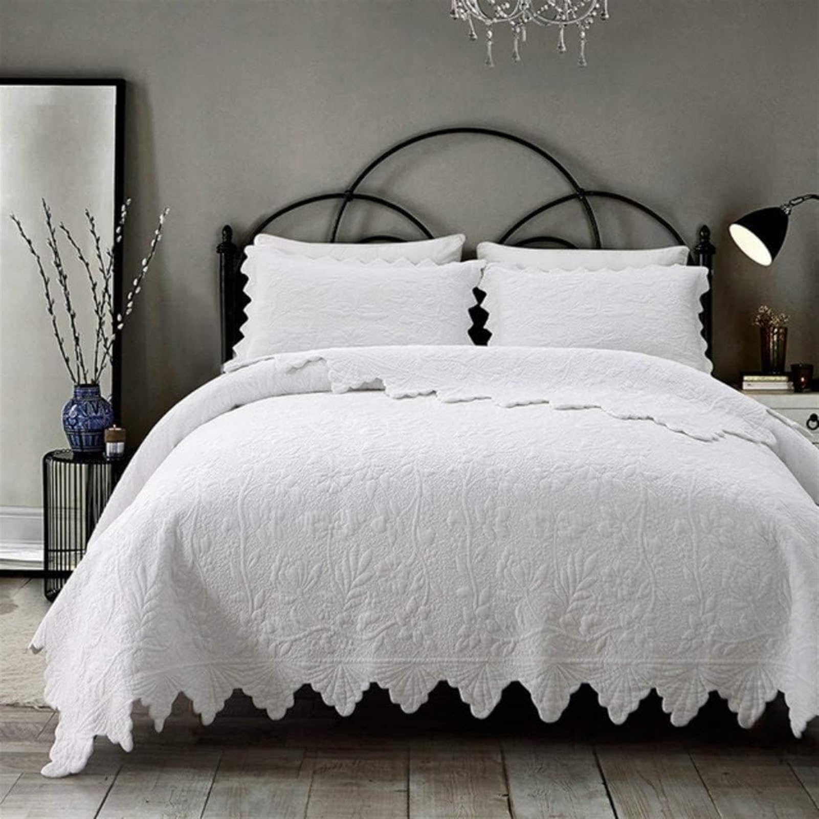 Parure de lit 3 pièces en coton avec couvre-lit léger et 2 taies