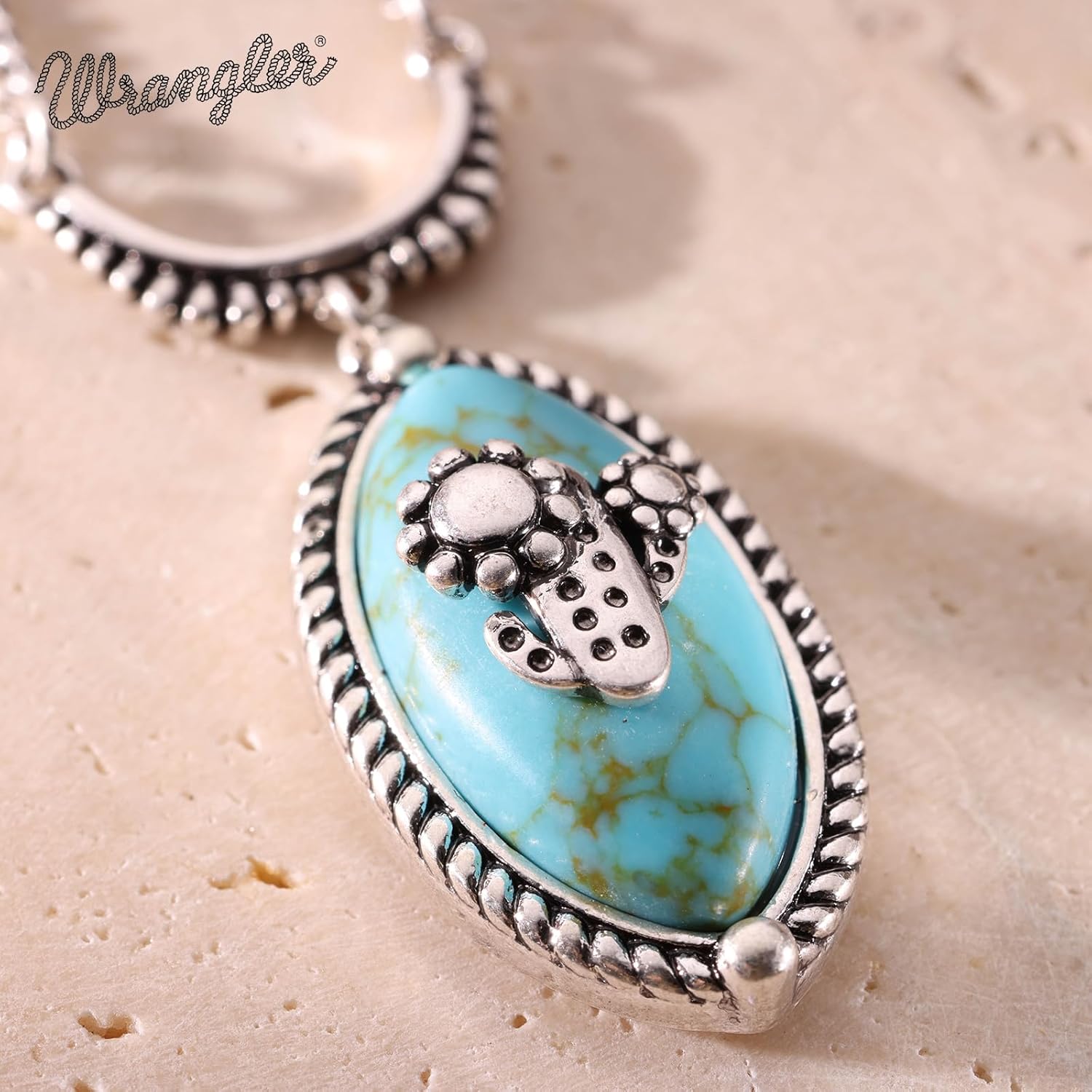 Montana West Wrangler Western Turquoise Jewelry Set for Women Silver Plated Cactus Stone Country Cowgirl Cowboy Necklace Earrings Jewelry