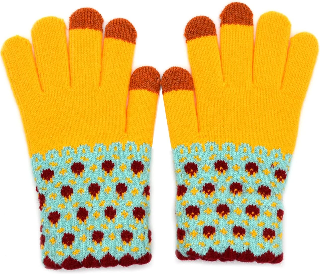 Ralcosuss Winter Touch Screen Gloves for Women Cable Knit Wool Fleece Lined Texting Mittens Gold Weather Warm Sport Glove