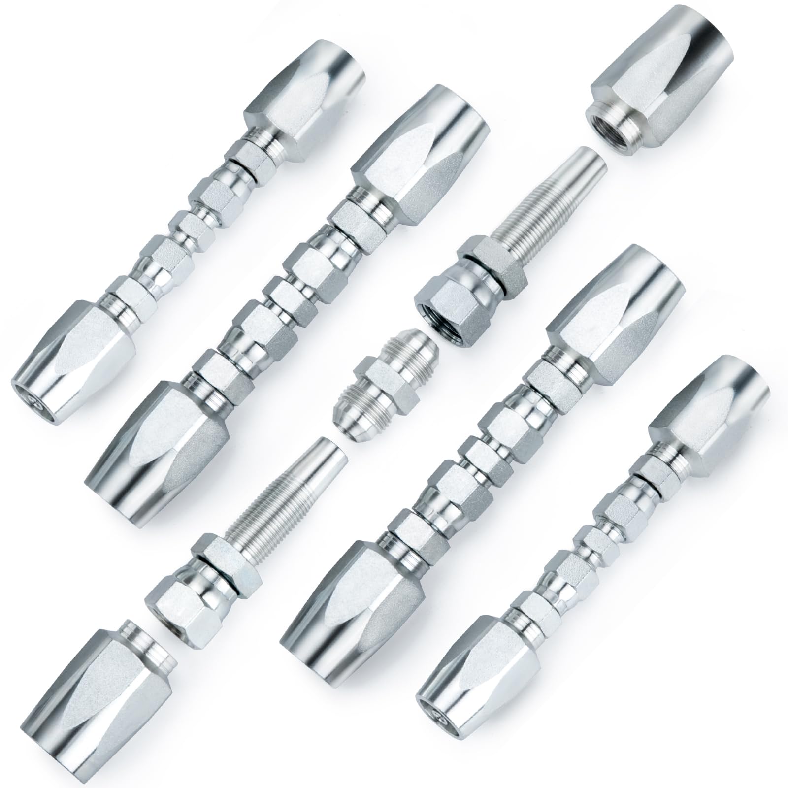 5PCS Hydraulic Hose Field Repair Kit,1/4" *2 1/2" 3/8" * 2 Inner Diameter Reusable Hydraulic Hose Fitting for SAE 100R2 R16 R17 R19 2-wire Hydraulic Hoses