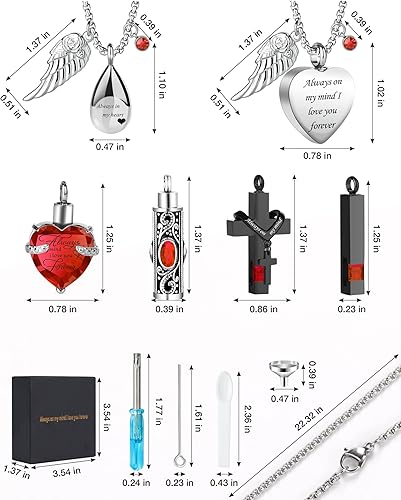 Miniatura 6 de BRINORC Collar de urna cúbica con cruz de corazón para cenizas, joyería de cremación de acero inoxidable para cenizas, medallón conmemorativo,