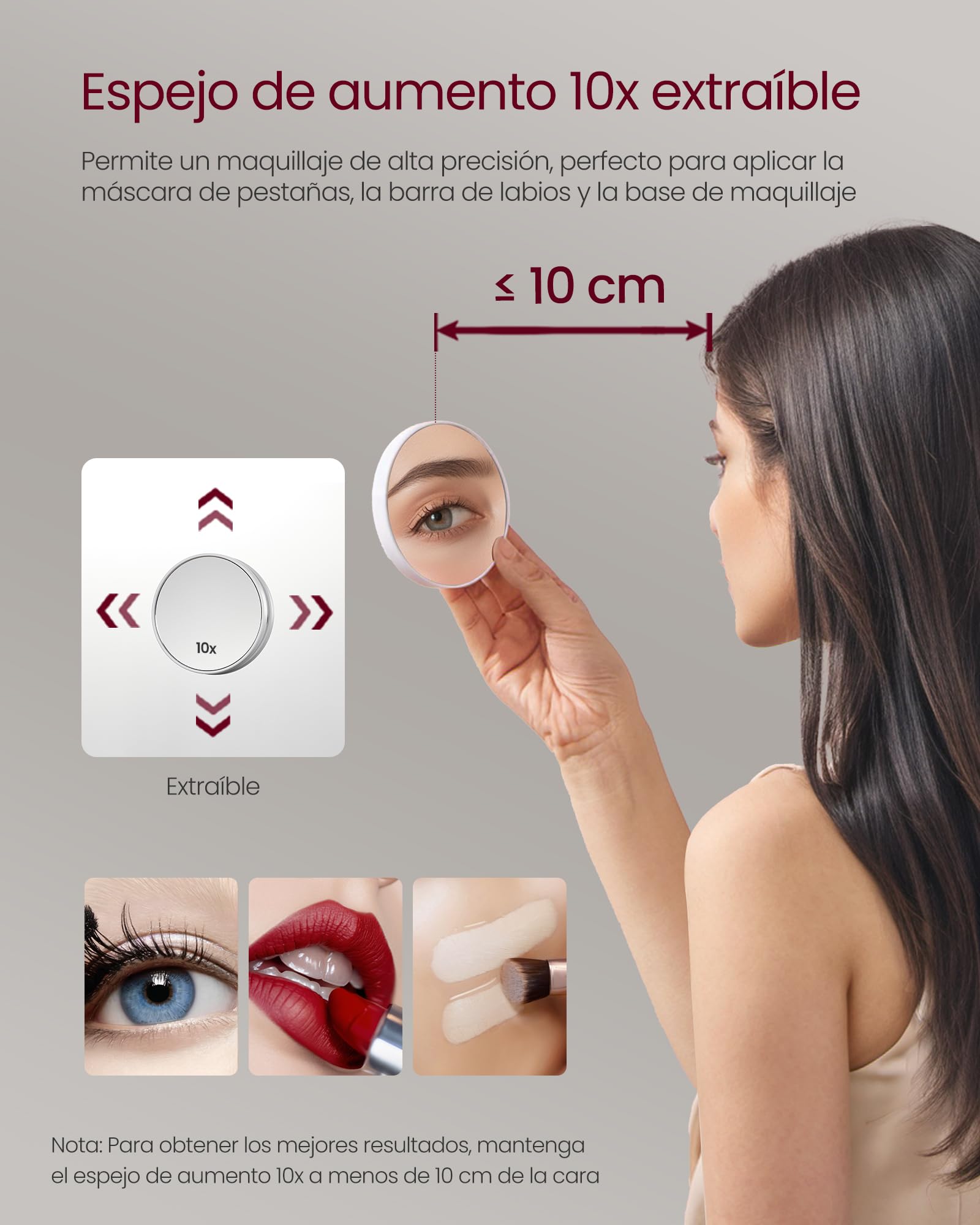 VASAGLE Kailyn Colección - Armario de Pared para Baño con Espejo, con LED, Multienchufe, Función Antivaho, Espejo de Aumento 10x, Estilo Moderno, 16,5 x 50 x 60 cm, Blanco BBK133W01