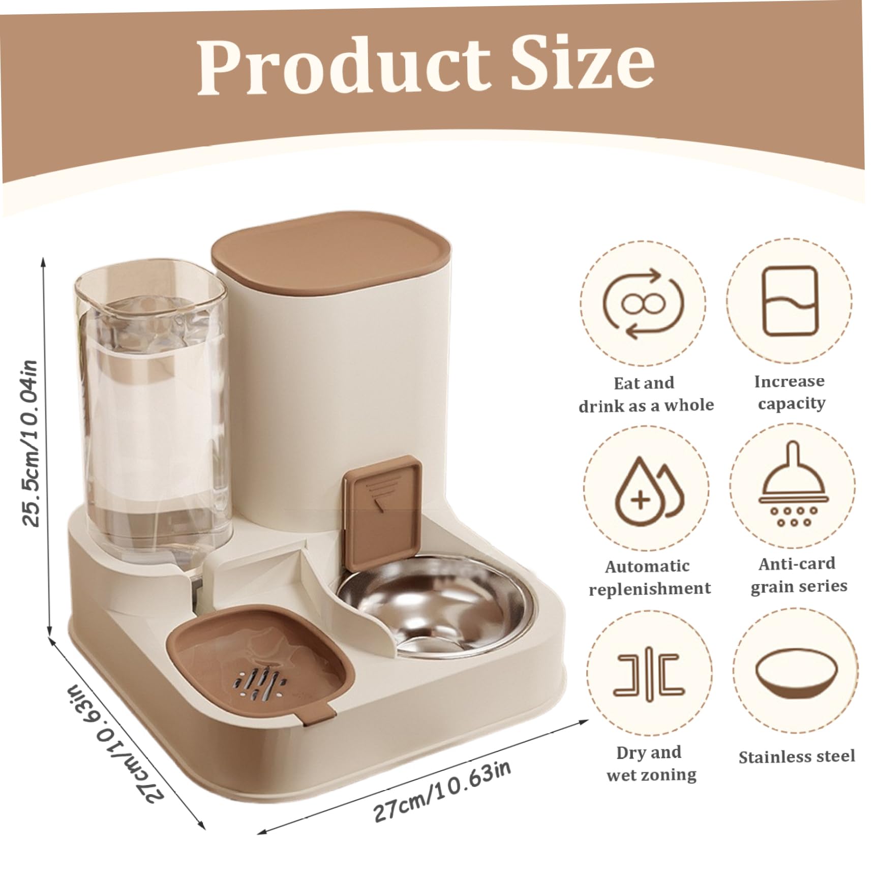 Comedero automático para gatos 2 en 1 de acero inoxidable y polipropileno, dispensador automático de agua y agua de gran capacidad, dispensador de alimentos desmontable para perros pequeños y gatos
