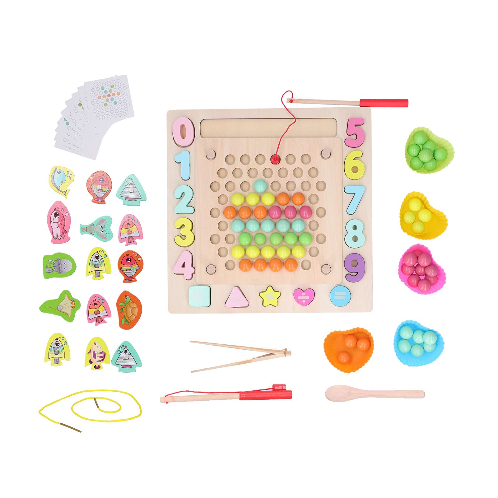 Juego de Pesca magnético de Madera, Tablero de Rompecabezas con Cuentas de Clip, Juguete de Habilidad motora Fina, Juguete Educativo, para niños de años de Edad,