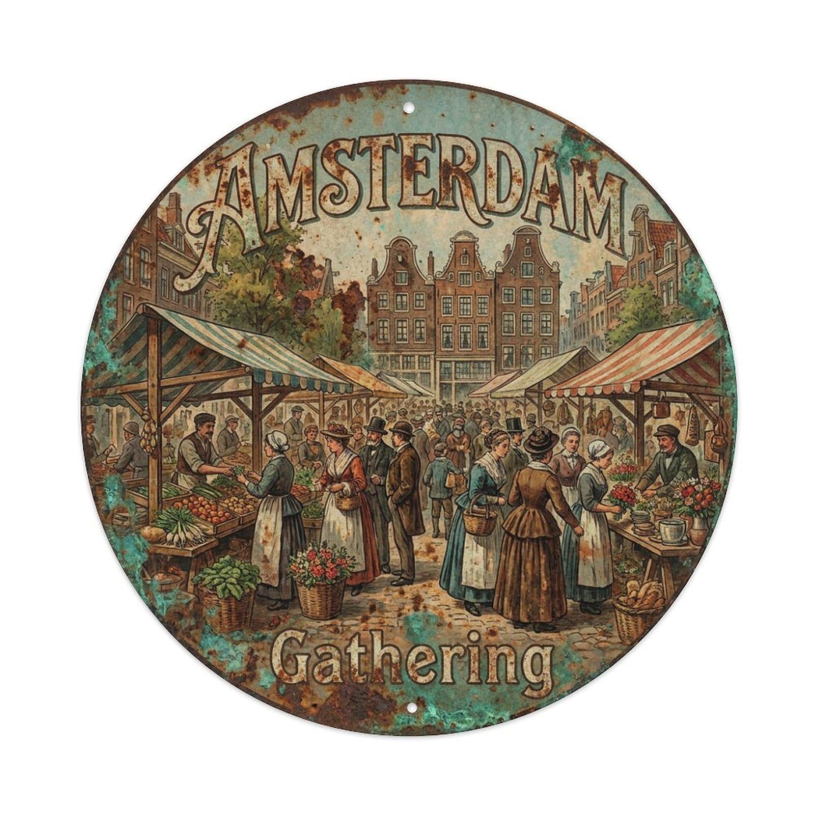 Fqnyr Style Metal Tin Sign Vintage Travel Amsterdam Netherlands Assembly