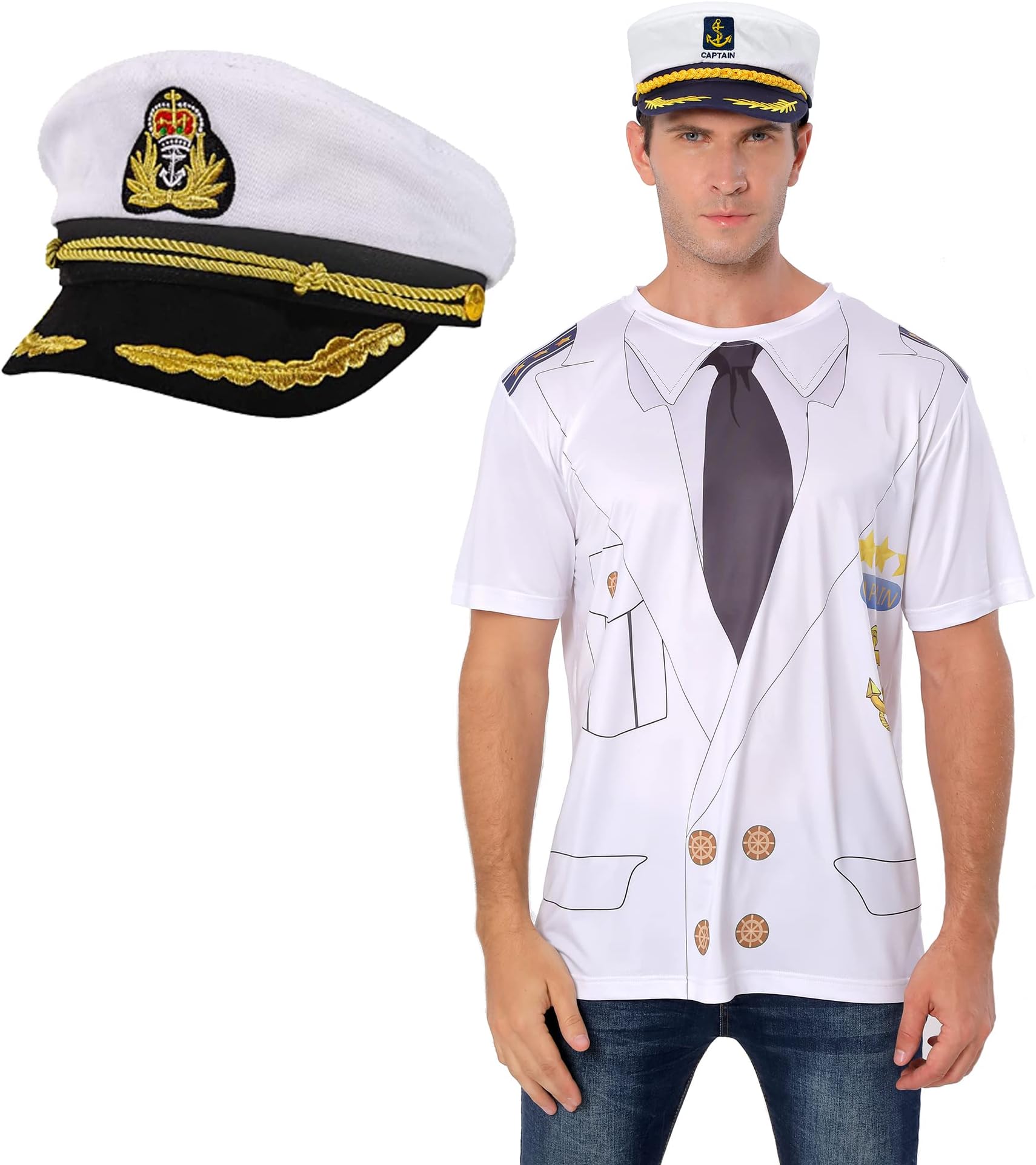 IbeautiCaptain Costume Shirt with Cap Set (Medium)