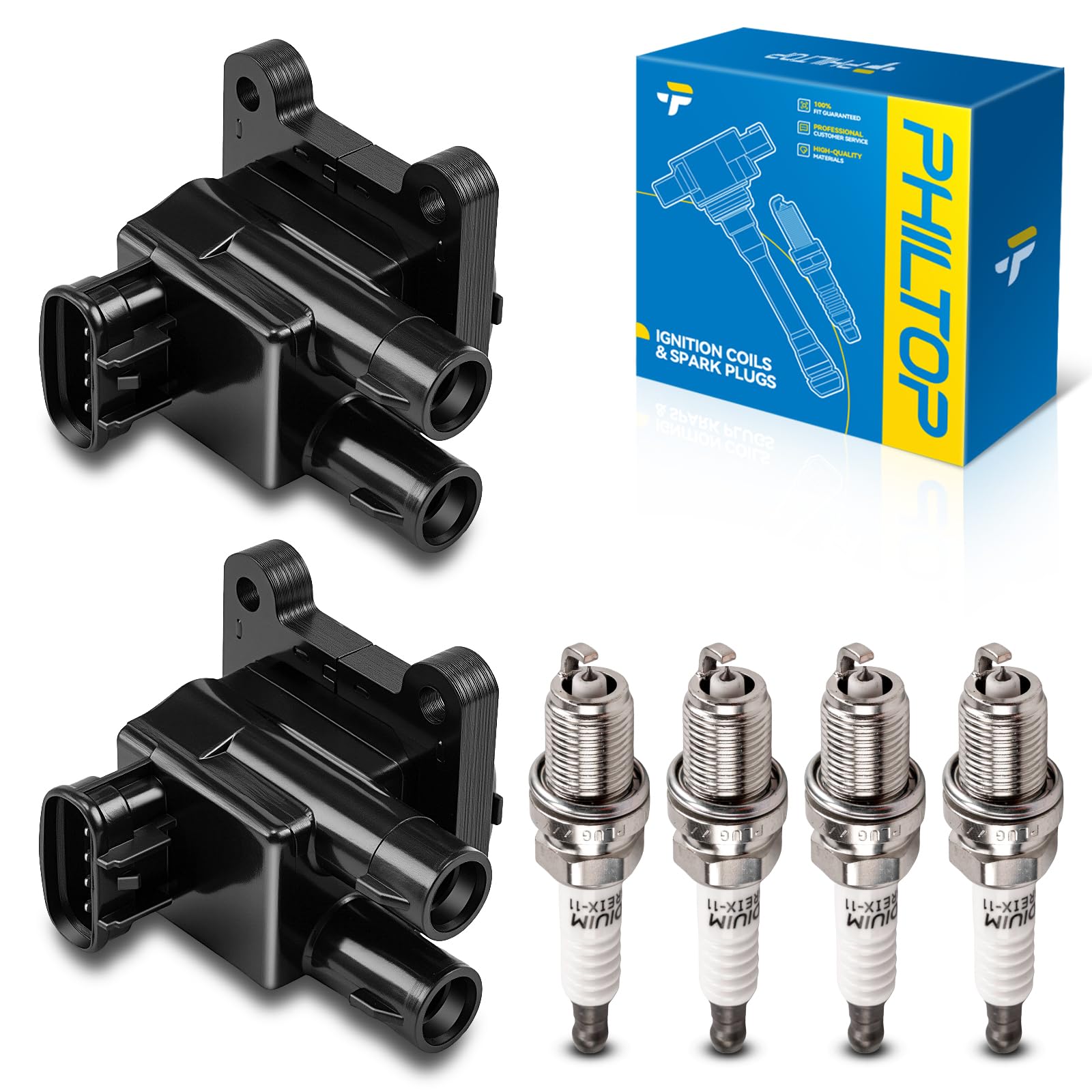 PHILTOP Set of 4 Ignition Coil Pack and Iridium Spark Plugs Fits for 1998-1999 Toyota Corolla,1998-1999 Chevrolet Prizm