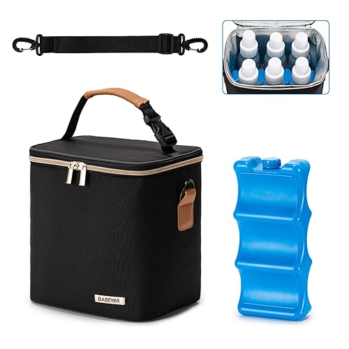 Miniatura 8 de Bolsa enfriadora de leche materna con bolsa de hielo para 6 biberones de hasta 9 onzas, bolsa para biberones con correa para el hombro para madres