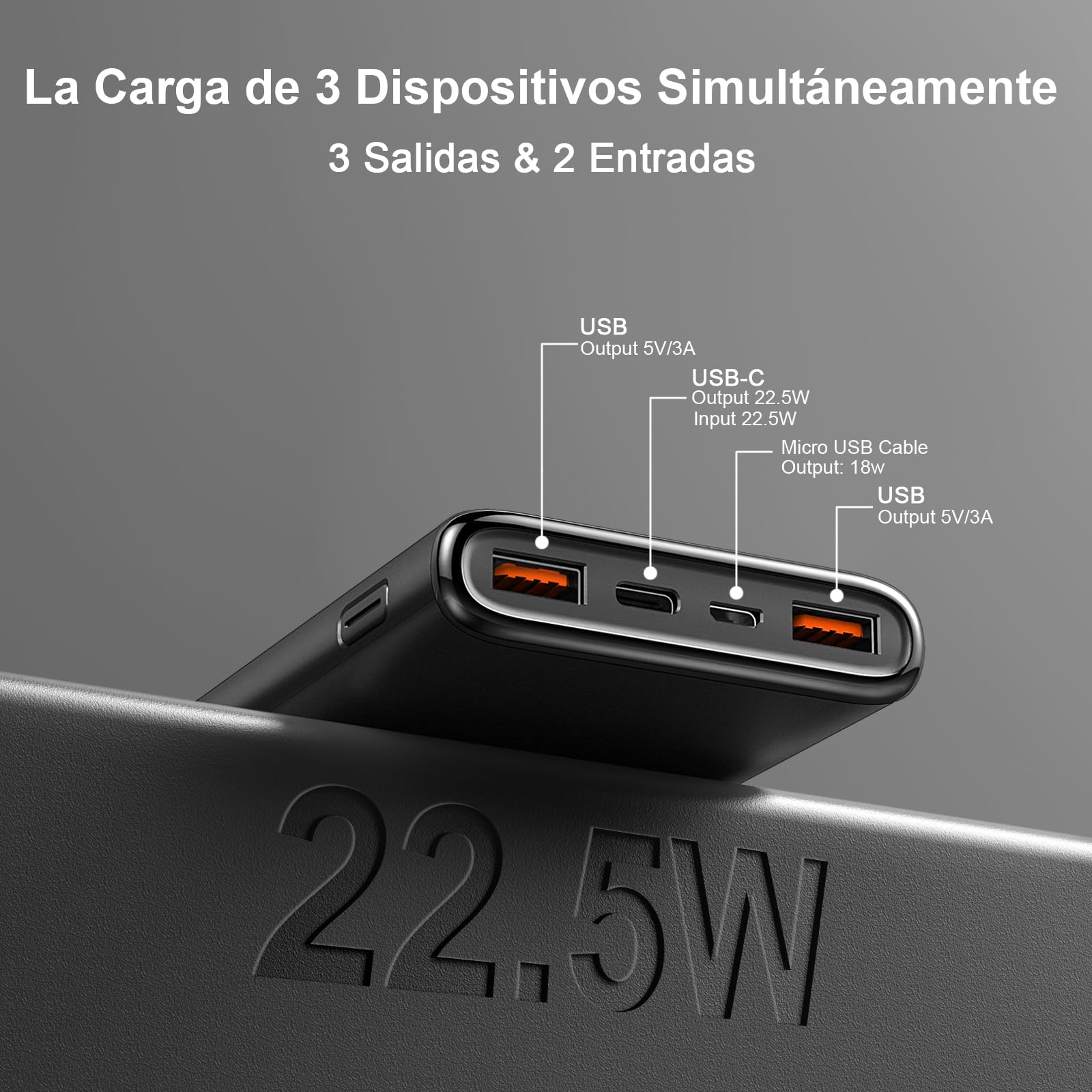2026 Power Bank Fast Charging,Bateria Externa Carga Rapida 10000mAh 22.5W Cargador Portatil con Entrada y Salida USB C, Patalla LED para iPhone 17/16/15/14 Air Pro MAX Plus Mini, para Samsung Android — view 3