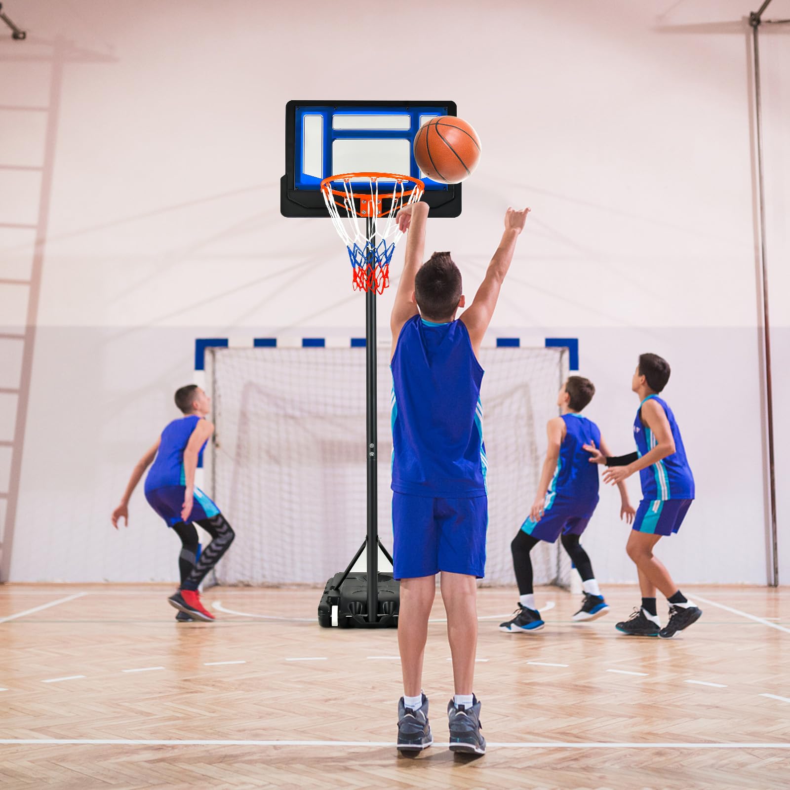 GOPLUS Basketballkorb Outdoor für Kinder Jugendliche, 90-210cm Korbhöhe verstellbar, Basketballständer tragbar mit Rollen, Basketballkorb mit Ständer und 76x50cm Rückwand