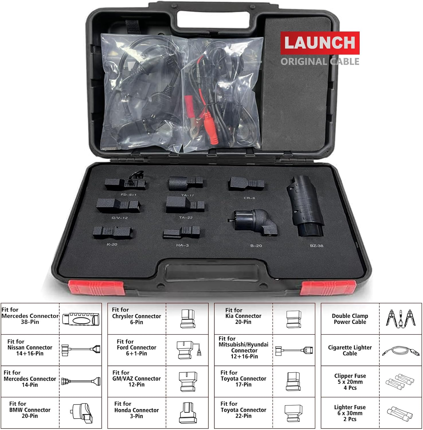 LAUNCH Non-16 Pin Adapter Kit OE-Compliant Connectors Compatible for All LAUNCH X-431 Diagnostic Tool [X-431 V/V+, X-431 PRO S+/3S+/5/MINI, X-431 PAD III/V/VII]