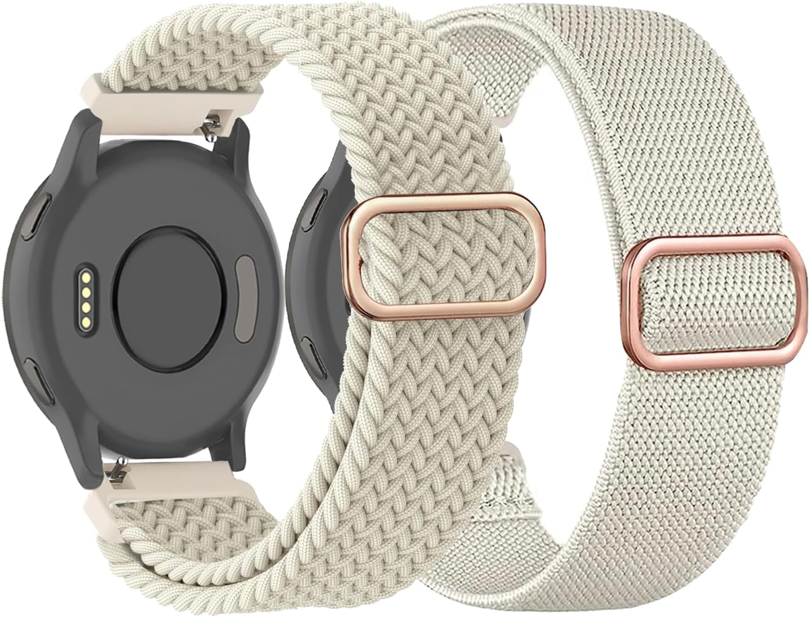 2 Pack Braided Stretchy Nylon Watch Bands Compatible with Garmin Venu 3S/Venu 2S/Vivoactive 4S/Vivomove 3S, 18mm Loop Elastic Fabric Straps for Garmin Forerunner 255S/265S Women Men