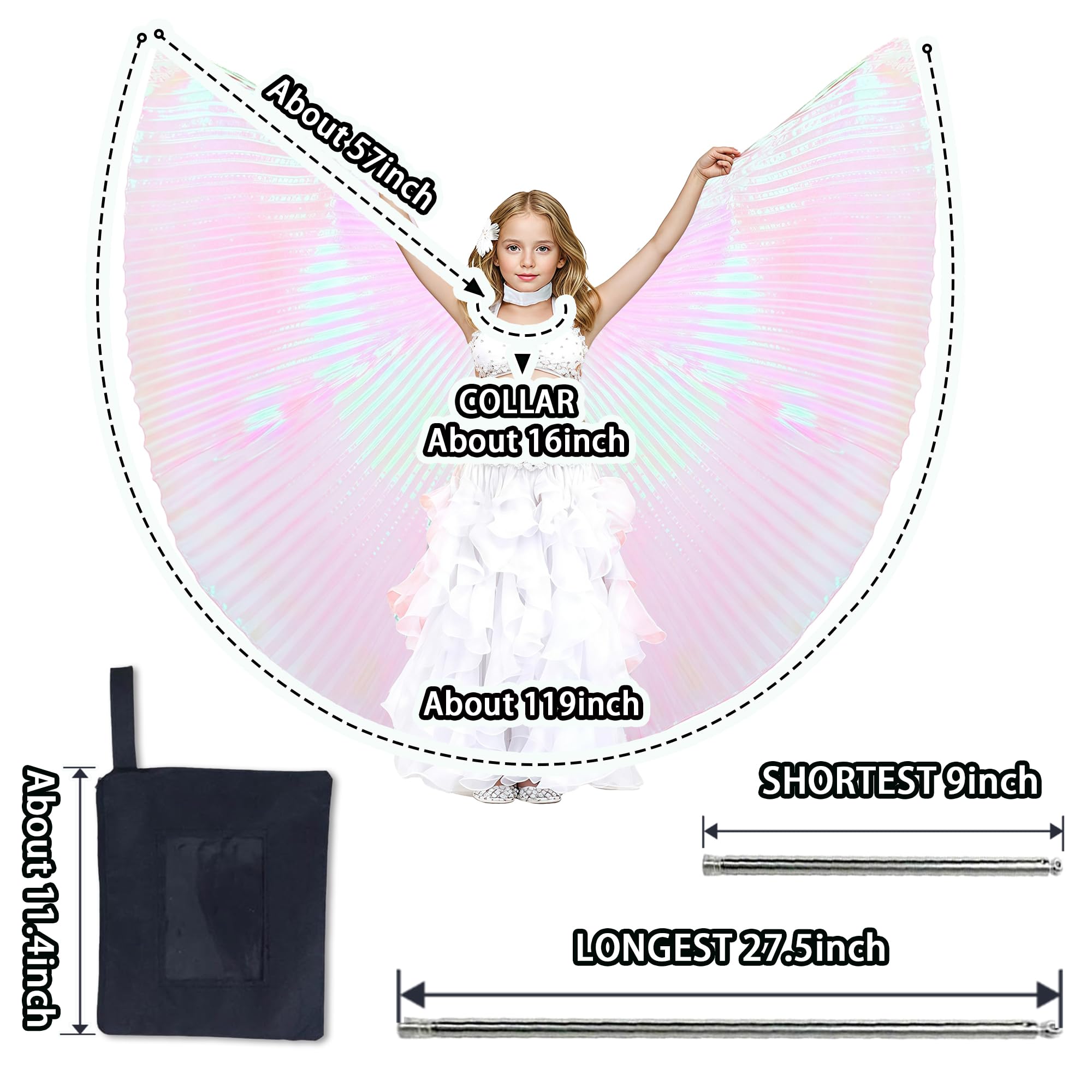 Baisdan Kids Isis Wings (Wings + Stick+ Carrying Bag) Belly Dance Performance Costumes for Girls Pink, Pink/ - Image 2
