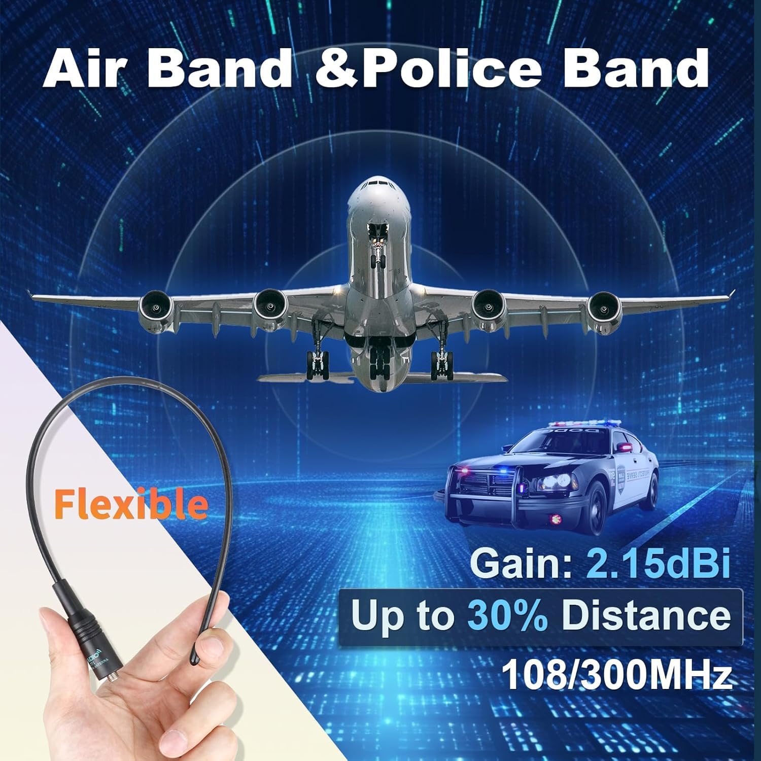 TIDRADIO AirBand Antenne et bande de police (lot de 2, UHF/VHF-120/300 MHz), antenne radio jambon pour BAOFENG UV-5RM, UV-5R mini, UV-5RH, GT-5R, Radtel RT-470X, TD-H3, TD-H8, TD-H3 Plus Talkie Walkie