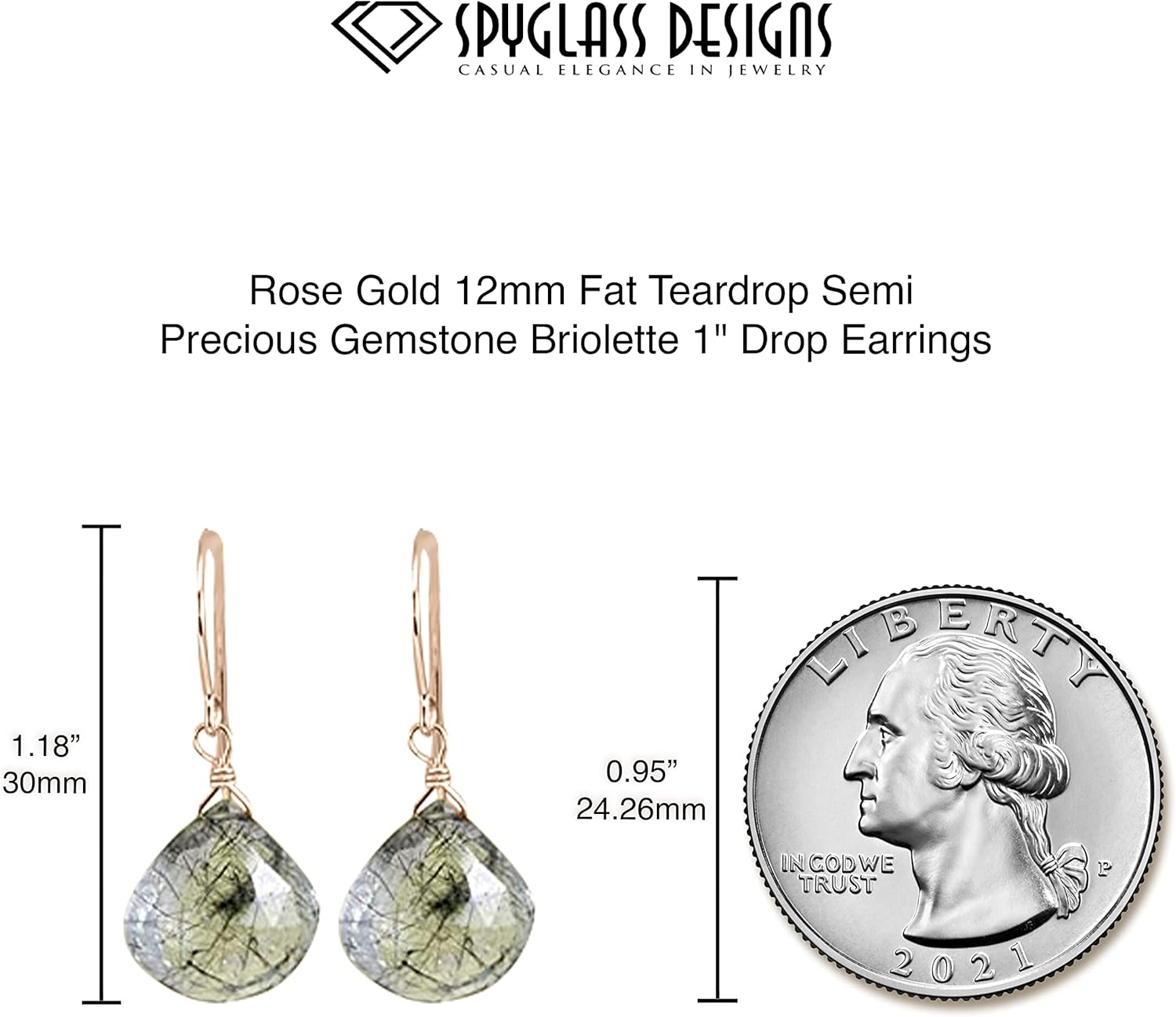 14K Rose Gold Filled Rutile Quartz Earrings Faceted Heart Black Rutilated Teardrop Drops Tourmalinated