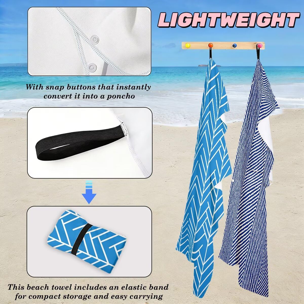 Toalla Playa 80x160 cm, Toalla Gimnasio Microfibra Secado Rapido, Juego de 2 Antiarena Toallas de Playa, Ligera Compacta Toallas Microfibra Grande para Viaje, Regalo Hombre Regalo Mujer (Azul) -3825