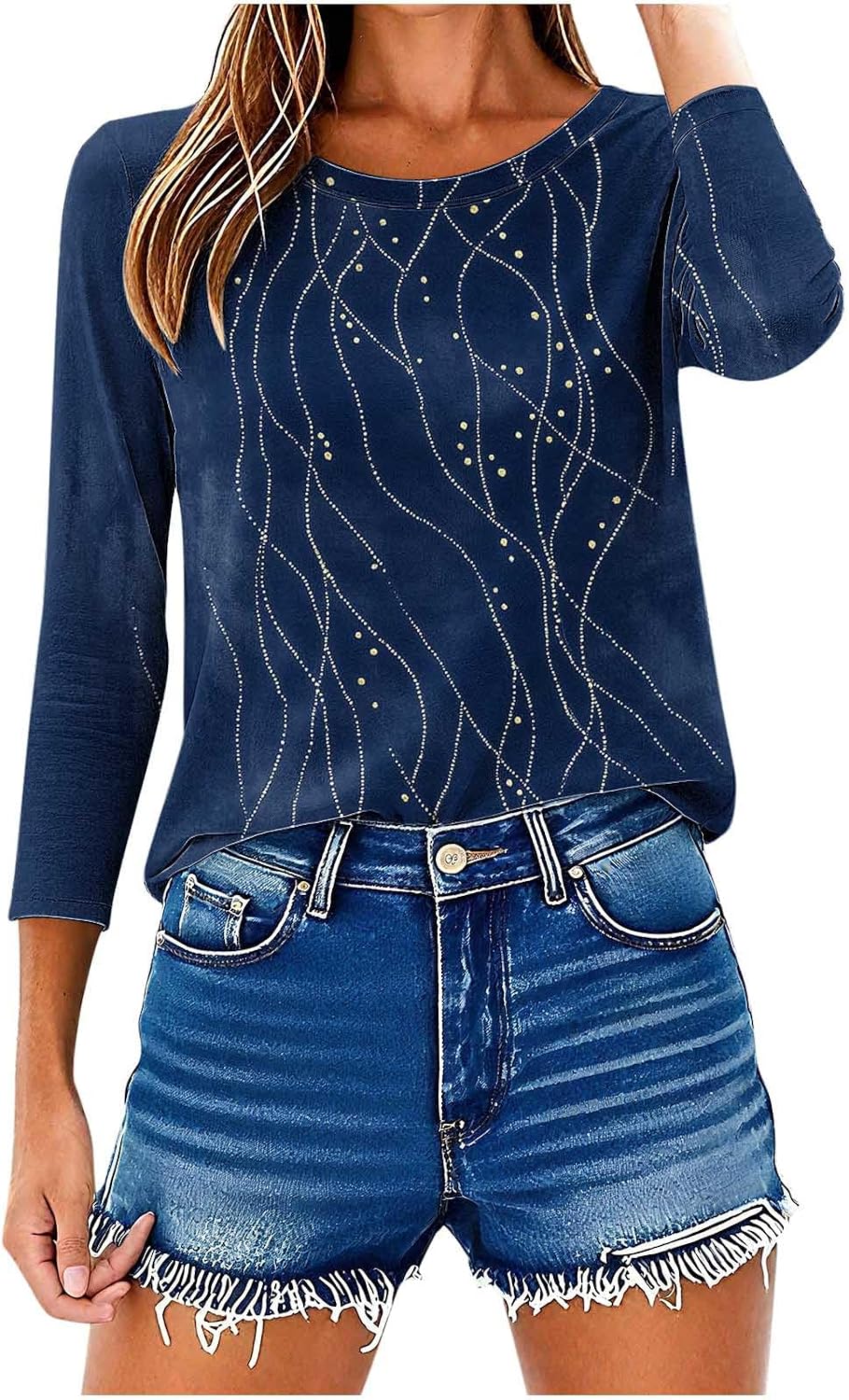 3/4 Length Sleeve Womens Tops Fashion Crew Neck Tunic Loose Fit Fall Summer Beach Outfits Party Dressy
