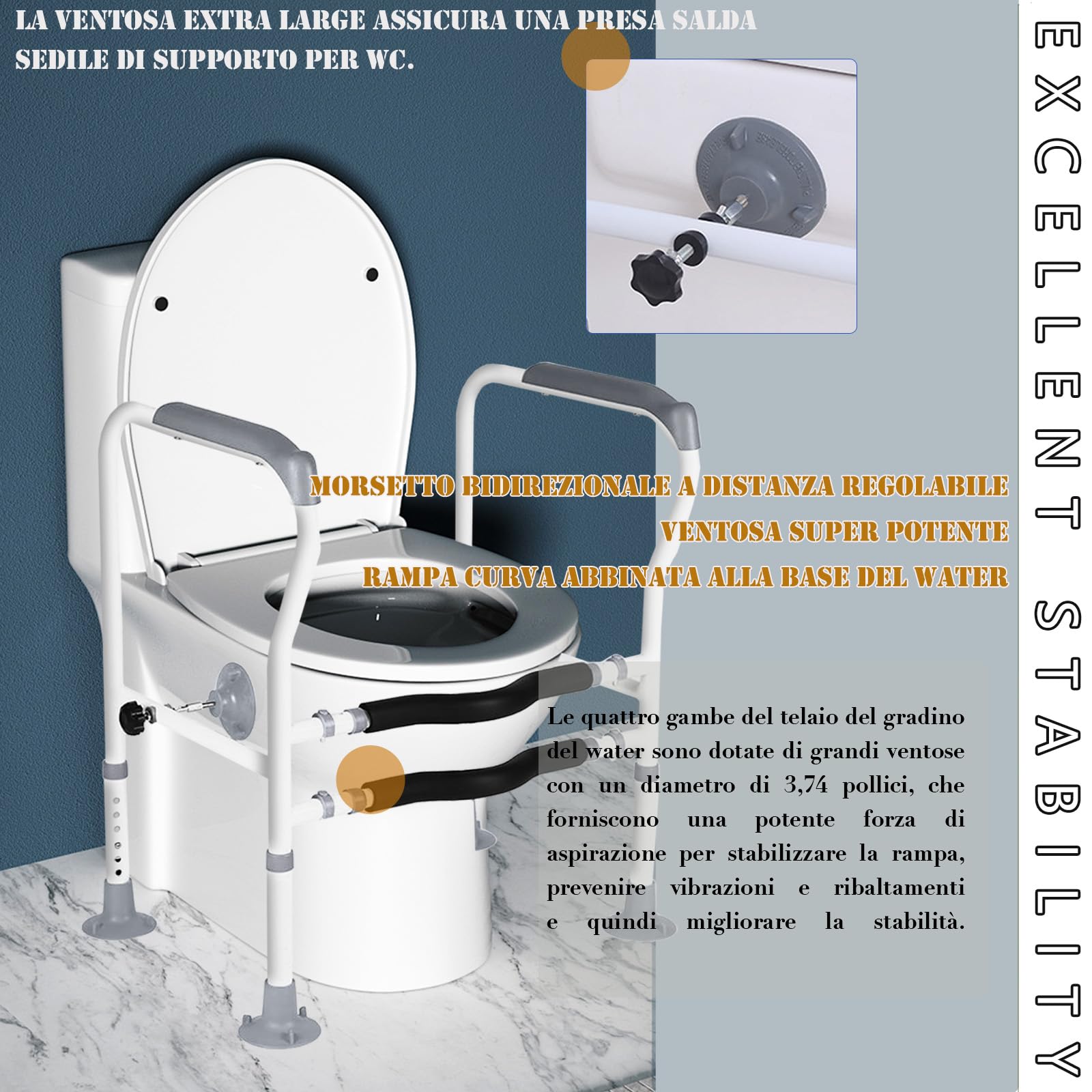 Maniglia per WC,Sostegno per Wc,Supporto WC per anziani,Telaio per WC per disabili e anziani, larghezza e altezza regolabile, adatta per diversi servizi igienici, facile da montare, aiuto per la cura