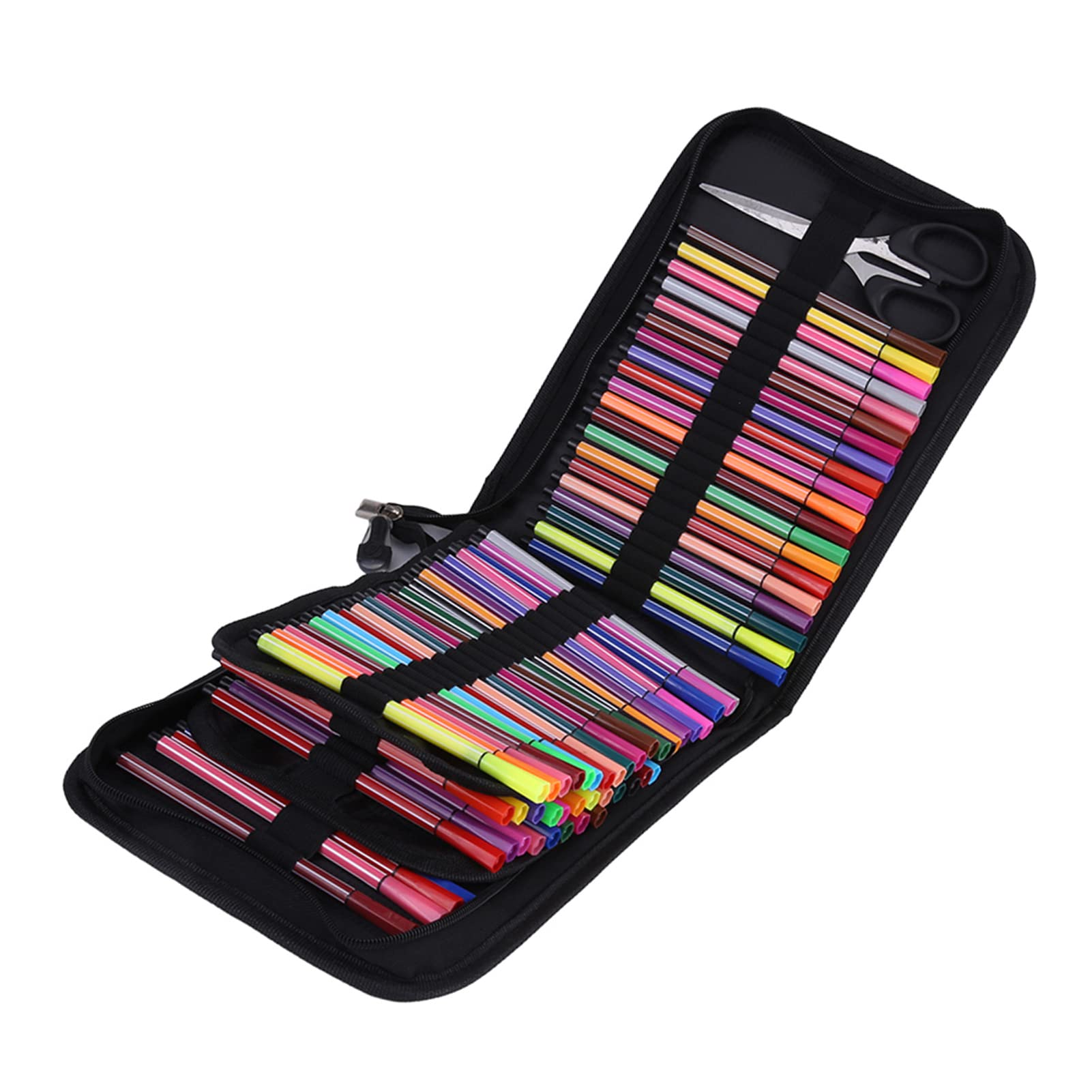Astuccio con 72 o 120 scomparti, grande capacità, in lino, borsa portaoggetti, supporto singolo, portapenne, portapenne, organizer con cerniera (120 tasche pieghevoli (nero))