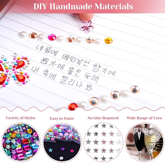 Self Adhesive Rhinestones, Cridoz 735Pcs Craft Gems Self Adhesive Jewels Stickers Crystal Jewels and Gems for Crafts (12 Sheets Assorted Shapes and Sizes)